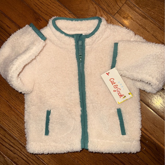 Cat & Jack Other - Cat & Jack Teal and Cream Sherpa Zipper Jacket, NEW WITH TAGS, Size 12 months